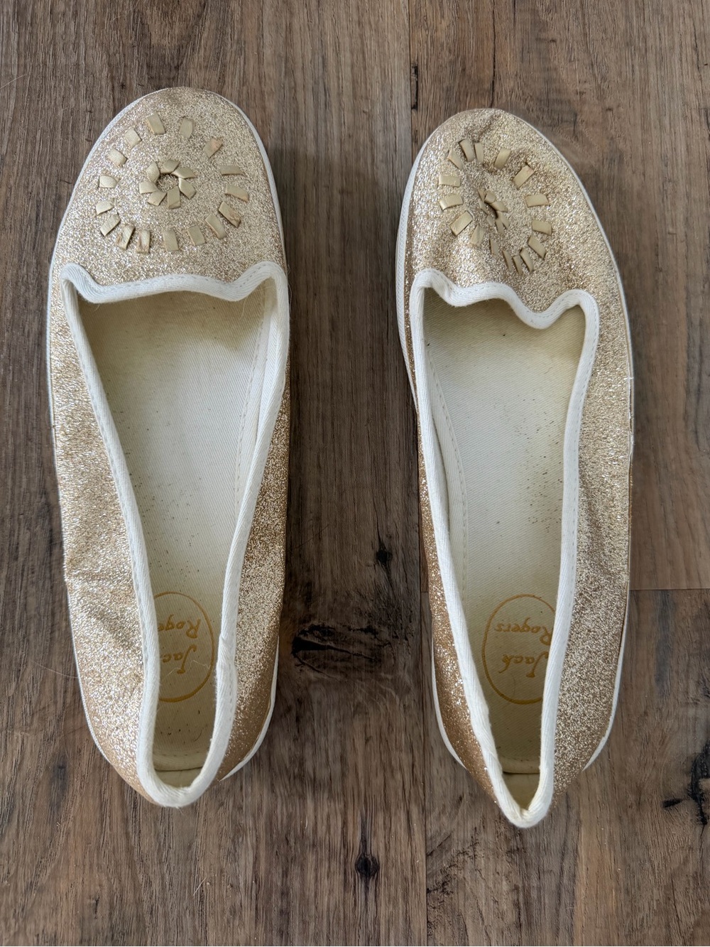 Jack Rogers Gold Glitter Embellished Slip-On Flats
